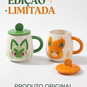 Kit Caneca com Tampa (Cerâmica) - Pawmi e Sprigatito (2 unidades)