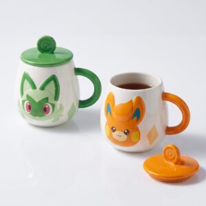 Kit Caneca com Tampa (Cerâmica) - Pawmi e Sprigatito (2 unidades)